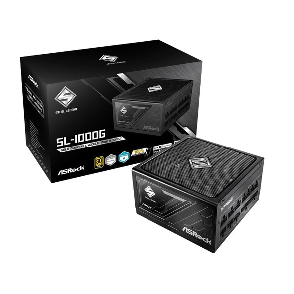 ASRock Steel Legend SL-1000G 1000W ATX Power Supply Unit, 80 Plus Gold Certified, 120mm Silent Cooling Fan, High Efficiency PSU