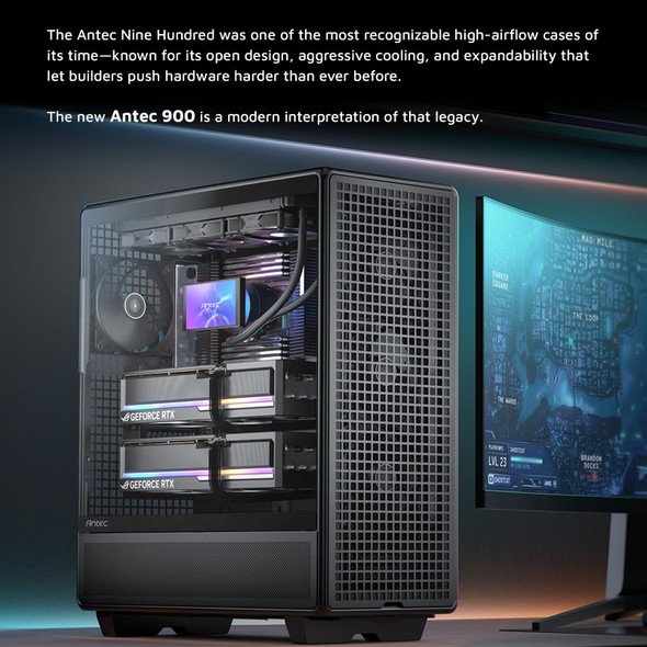 Antec 900 Full Tower Gaming Case, 1 x USB Type-C / 2 x USB 3.0, Tempered Glass Side Window Panel, 6 x Pre-Installed High- Performance PWM Fans, ATX, E-ATX, SS-CEB,SSI-EEB , Threadripper, (Supports Back-Connect Motherboards)
