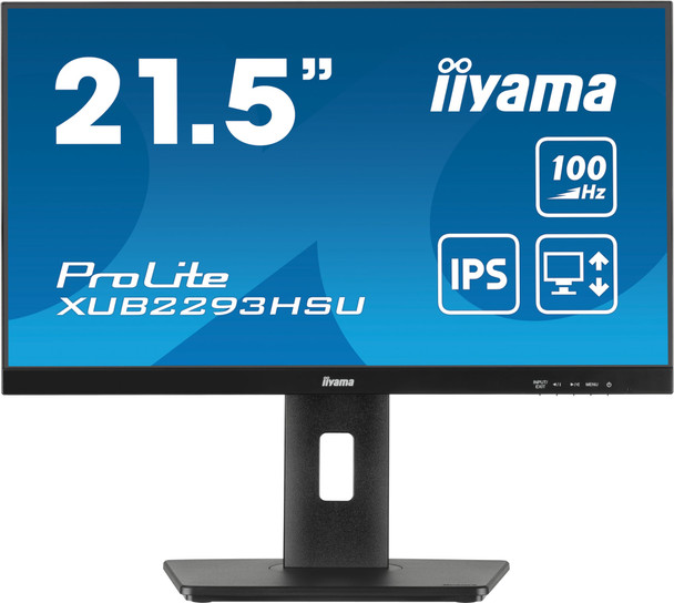 iiyama PROLITE XUB2293HSU-B7 22 inch IPS Monitor, Full HD, 1ms, USB Hub, HDMI, DisplayPort, Freesync, 100Hz, Speakers, Black, Internal PSU, VESA, Height Adjustable, Pivot