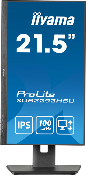 iiyama PROLITE XUB2293HSU-B7 22 inch IPS Monitor, Full HD, 1ms, USB Hub, HDMI, DisplayPort, Freesync, 100Hz, Speakers, Black, Internal PSU, VESA, Height Adjustable, Pivot