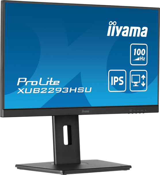 iiyama PROLITE XUB2293HSU-B7 22 inch IPS Monitor, Full HD, 1ms, USB Hub, HDMI, DisplayPort, Freesync, 100Hz, Speakers, Black, Internal PSU, VESA, Height Adjustable, Pivot