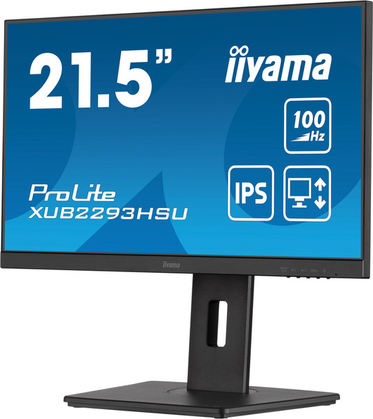 iiyama PROLITE XUB2293HSU-B7 22 inch IPS Monitor, Full HD, 1ms, USB Hub, HDMI, DisplayPort, Freesync, 100Hz, Speakers, Black, Internal PSU, VESA, Height Adjustable, Pivot