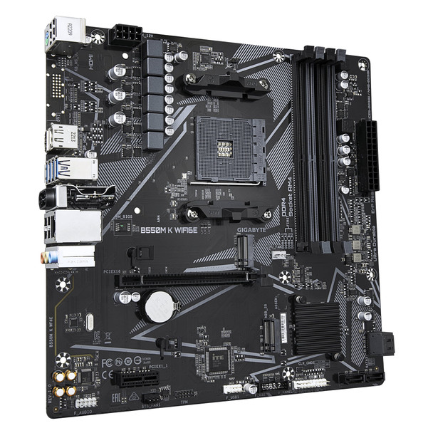Gigabyte B550M K WIFI6E AMD AM4 Socket Motherboard, Micro-ATX, 4x DDR4 Slots, 2x M.2 Sockets, GbE LAN, Wi-Fi 6E, 1x DisplayPort / 1x HDMI Port