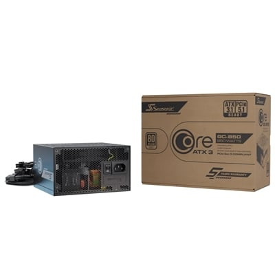 Seasonic CORE GC-850 850W 80 PLUS Gold ATX 3.1 Non-Modular PSU with 120mm HDB Fan, Braided Cables & 5 Year Warranty, Black