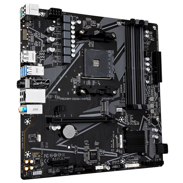 Gigabyte A520M DS3H WIFI6E AMD AM4 Socket Motherboard, Micro-ATX, 4x DDR4 Slots, 1x M.2 Socket, GbE LAN, Wi-Fi 6E, 1x DisplayPort / 1x HDMI Port