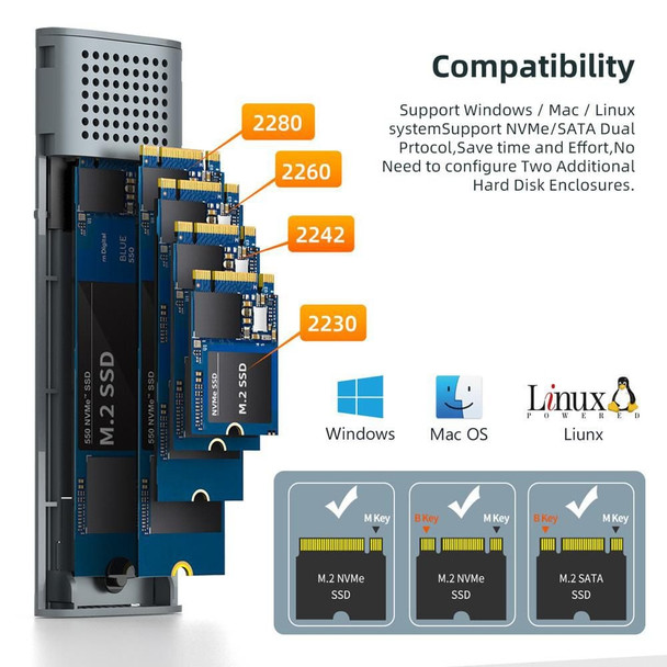 Maiwo USB Type-C USB-C 3.2 Gen2 10Gbps SATA/ NVMe M.2 SSD Enclosure