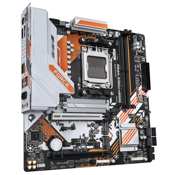 Gigabyte B850M FORCE WIFI6E AMD AM5 Socket Motherboard, Micro-ATX, 2x DDR5 Slots, 3x M.2 Sockets, Fitted I/O Shield, 2.5GbE LAN, Wi-Fi 6E, 1x DisplayPort / 1x HDMI Port
