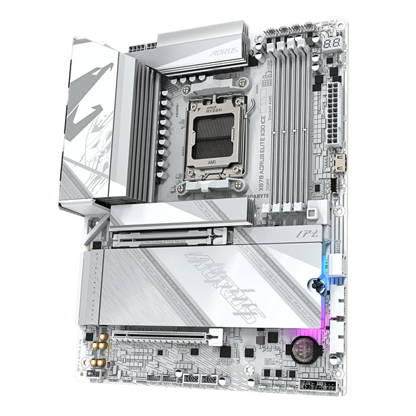 Gigabyte X870 AORUS ELITE X3D ICE AMD AM5 Socket Motherboard, ATX, 4x DDR5 Slots, 4x M.2 Sockets, 5GbE LAN, Wi-Fi 7, 1x HDMI Port / 2x USB-C (USB4)