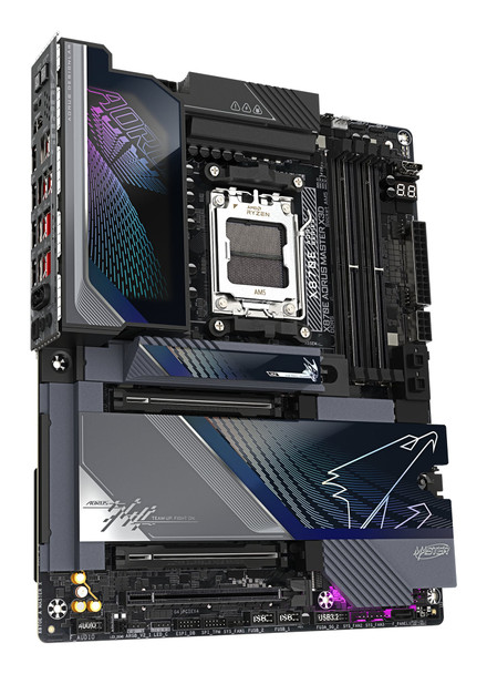 Gigabyte X870E AORUS MASTER X3D AMD AM5 Socket Motherboard, ATX, 4x DDR5 Slots, 5x M.2 Sockets, Fitted I/O Shield, 10GbE LAN, Wi-Fi 7, 1x HDMI Port / 2x USB-C (USB4)