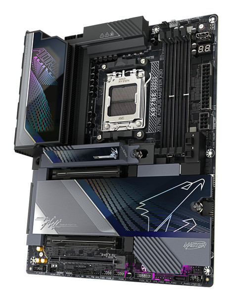 Gigabyte X870E AORUS MASTER X3D AMD AM5 Socket Motherboard, ATX, 4x DDR5 Slots, 5x M.2 Sockets, Fitted I/O Shield, 10GbE LAN, Wi-Fi 7, 1x HDMI Port / 2x USB-C (USB4)