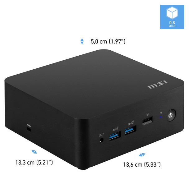 MSI Cubi NUC 1M, Intel Core 5 120U (14th Gen) Barebone, Intel Graphics, 2x DDR5 Slots, Dual ThunderBolt 4, Dual HDMI, Dual LAN, WiFi 6E, BT 5.3 with VESA Mount and Keyboard & Mouse