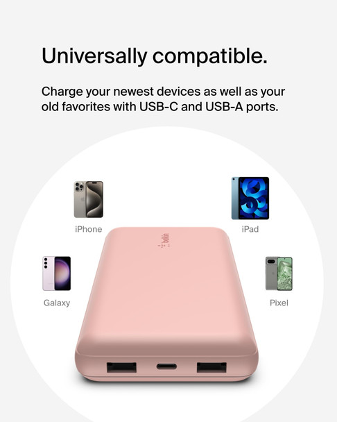 Belkin BoostCharge 20000mAh Power Bank 15W USB-C 2x USB-A Portable Rose Gold
