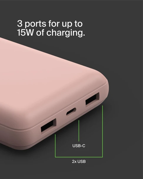 Belkin BoostCharge 20000mAh Power Bank 15W USB-C 2x USB-A Portable Rose Gold