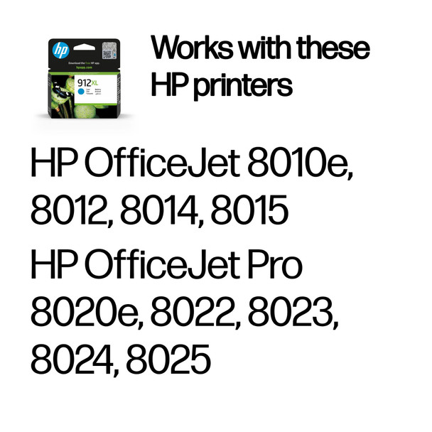 HP 912XL High Yield Cyan Original Ink Cartridge for OfficeJet Pro 8020 8025