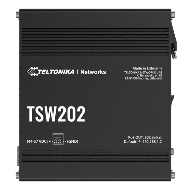 Teltonika TSW202 Managed PoE+ switch, 8 x Gigabit Ethernet, 2 x SFP, Profinet certified, integrated DIN rail bracket, durable design – image 4