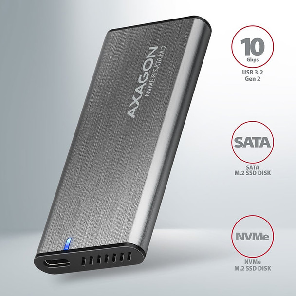 Axagon EEM2-SG2 SuperSpeed+ USB-C - M.2 NVMe & SATA SSD RAW box