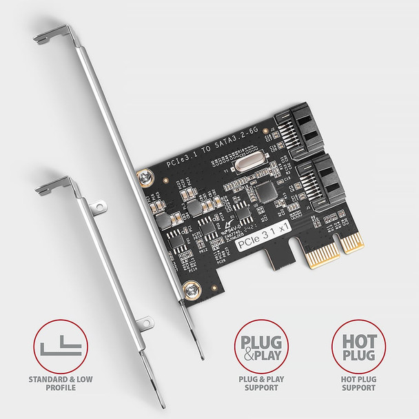 Axagon PCES-SJ2 PCIe - 2x internal SATA 6G port controller, JMB582, SP & LP