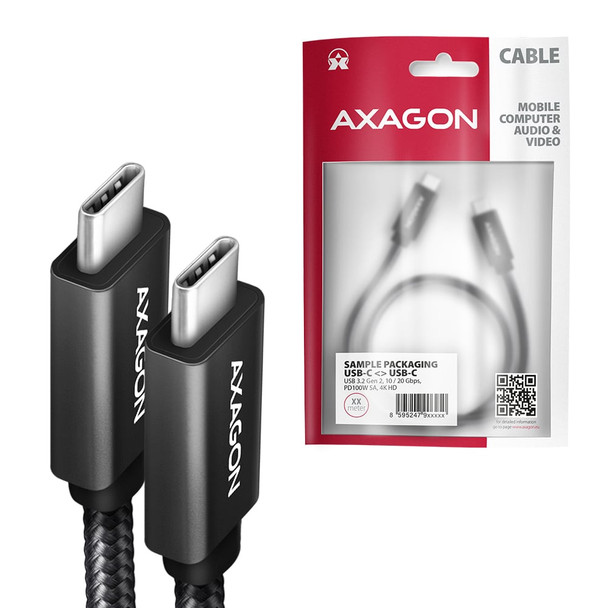 Axagon BUCM32-CM10AB SPEED+ USB-C <> USB 20Gbps/100W cable 1 m
