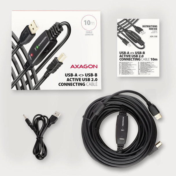 Axagon ADR-210B USB 2.0 A-M -> B-M active connecting/repeater cable 10m