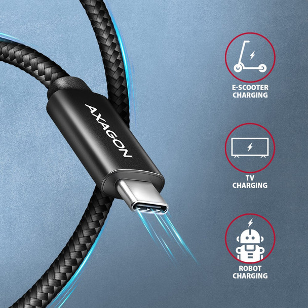 Axagon BUCM2-CM25AB Data and charging USB 480Mbps cable 2.5 m. PD 240W, 5A. Black braided