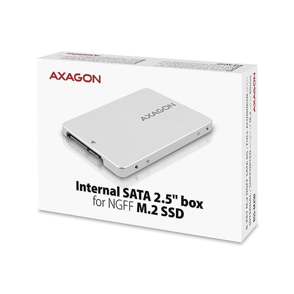 Axagon RSS-M2SD SATA - M.2 SATA SSD, internal 2.5" ALU box, silver