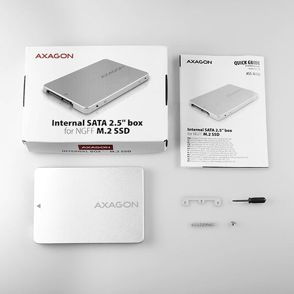 Axagon RSS-M2SD SATA - M.2 SATA SSD, internal 2.5" ALU box, silver