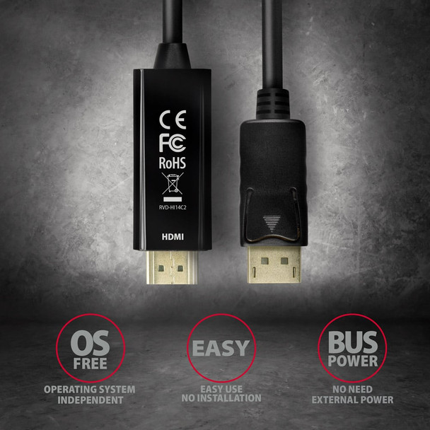 Axagon RVD-HI14C2 DisplayPort -> HDMI 1.4 cable 1.8m, 4K/30Hz