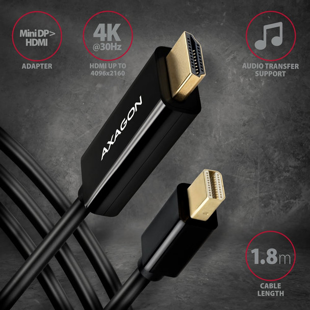 Axagon RVDM-HI14C2 Mini DisplayPort -> HDMI 1.4 cable 1.8m, 4K/30Hz