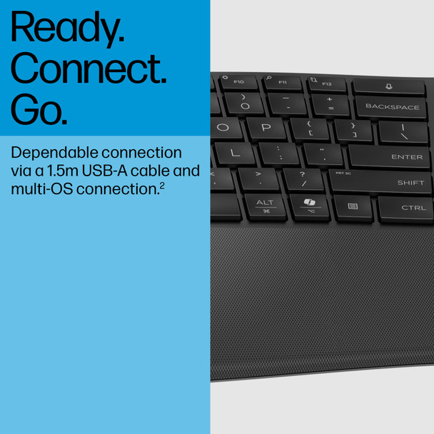 HP 485 Comfort Ergonomic Wired USB Keyboard with Wrist Rest UK Layout PC Mac – image 6