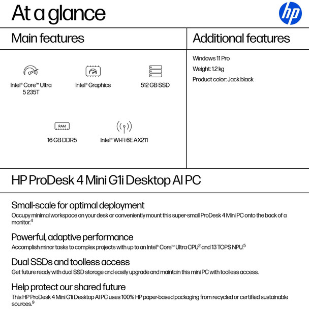 HP ProDesk 4 Mini G1i AI Desktop PC Intel Core Ultra 5 235T 16GB RAM 512GB SSD – image 3