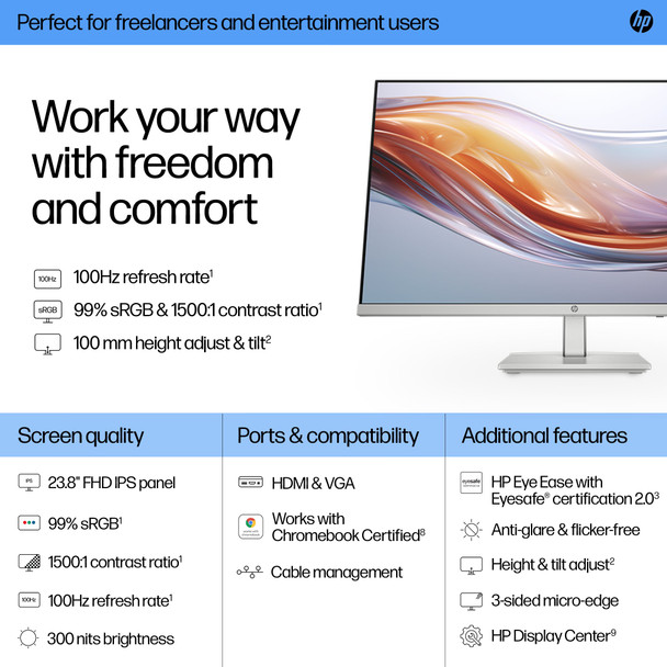 HP Series 5 524sh 23.8" FHD IPS Monitor 100Hz Height Tilt Adjust HDMI VGA White – image 9