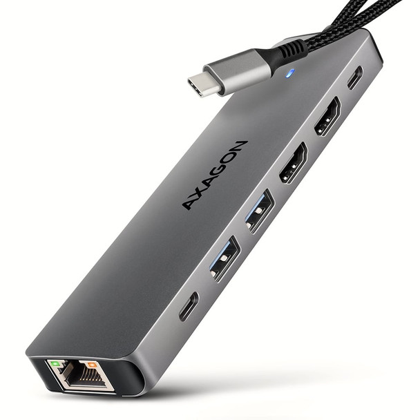 AXAGON HMC-7HX2 USB-C 7-in-1 Docking Station Dual HDMI Gigabit Ethernet 100W PD - HMC-7HX2