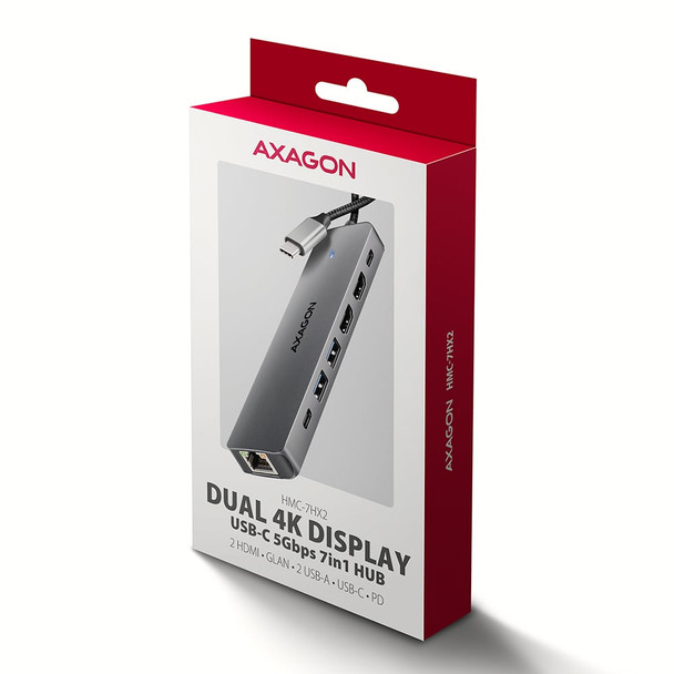 AXAGON HMC-7HX2 USB-C 7-in-1 Docking Station Dual HDMI Gigabit Ethernet 100W PD - HMC-7HX2 – image 9