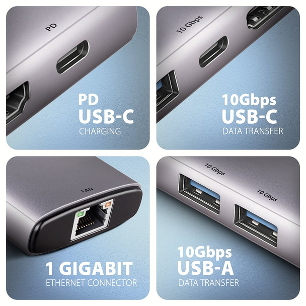 AXAGON HMC-6G2L USB-C Docking Station 10Gbps HDMI 4K 100W PD - HMC-6G2L – image 3