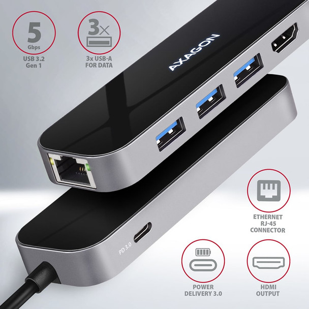 AXAGON HMC-6GL USB-C Docking Station with HDMI 4K, Gigabit Ethernet and 100W PD - HMC-6GL – image 4