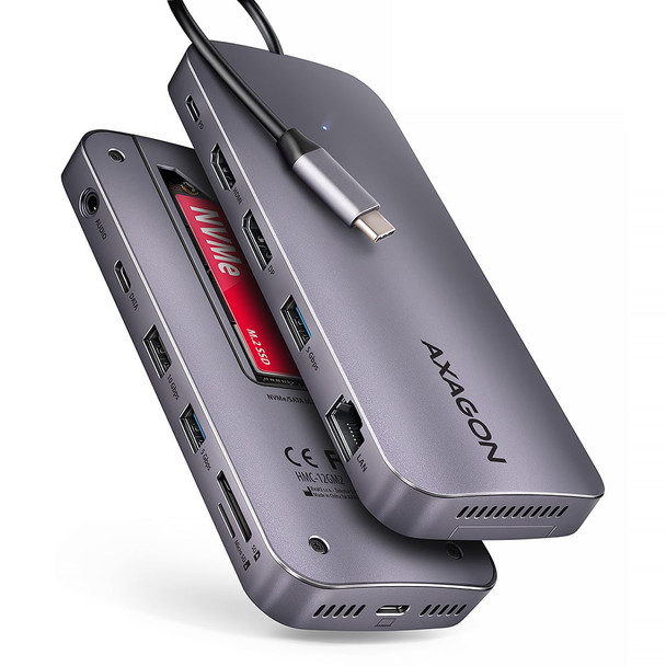 AXAGON USB-C Docking Station with M.2 SSD Enclosure, HDMI, DP & 100W PD - HMC-12GM2