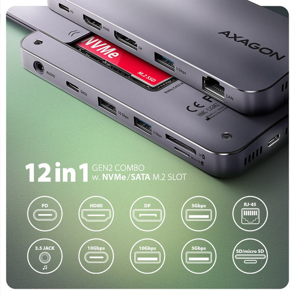 AXAGON USB-C Docking Station with M.2 SSD Enclosure, HDMI, DP & 100W PD - HMC-12GM2 – image 2