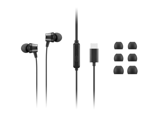 Lenovo USB-C Wired In-Ear Headphones Earbuds with In-Line Microphone Black