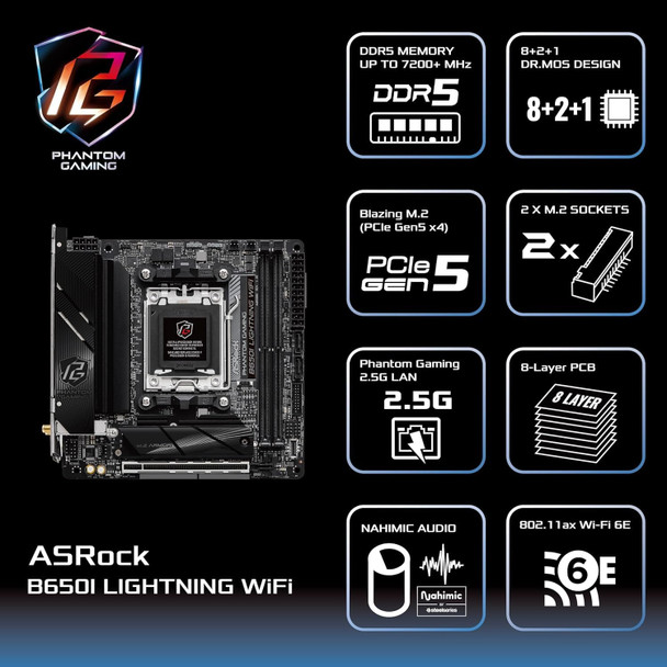 ASRock B650I Lightning WiFi AM5 Mini-ITX DDR5 Gaming Motherboard PCIe 5.0 M.2 – image 5