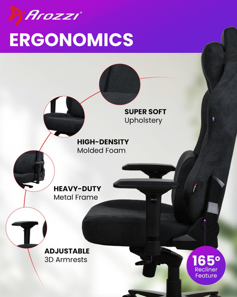 Arozzi Vernazza Supersoft Fabric Gaming Chair, 4D Armrests, 145kg Capacity - VERNAZZA-SPSF-PBK – image 2