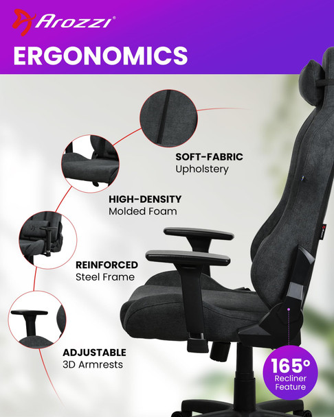 Arozzi Torretta SoftFabric Gaming Chair, 120kg Capacity, Dark Grey - TORRETTA-SFB-DG2 – image 2