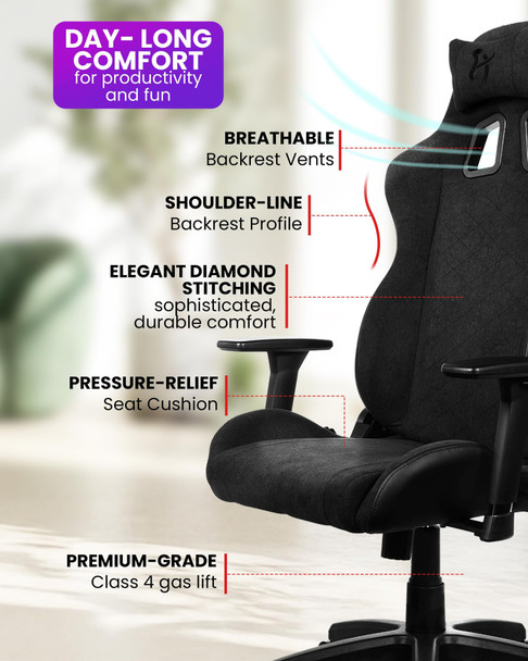 Arozzi Avanti Soft Fabric Ergonomic Gaming Chair, 120kg Capacity, 3D Armrests - AVANTI-SFB-PBK – image 4