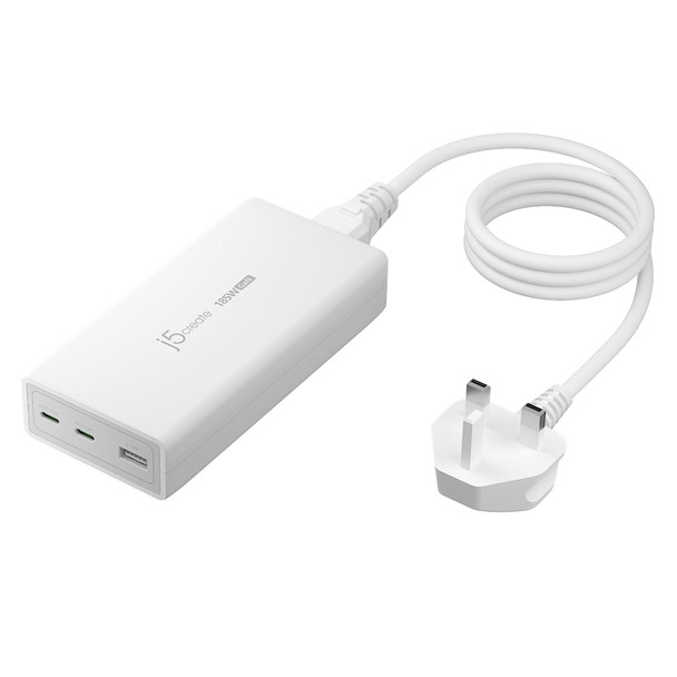 J5CREATE 185W GaN PD 3.1 USB-C 3-Port Charger - JUP37185W-FN