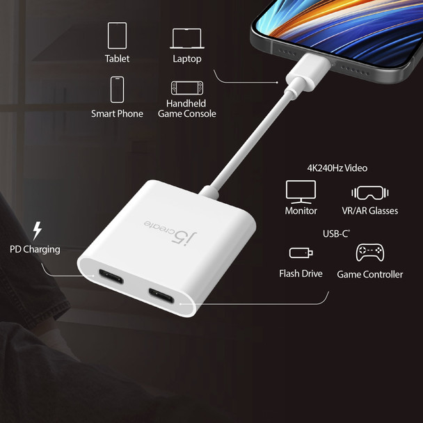 j5create USB-C to Dual USB-C Adapter with 4K 240Hz and 100W Power Delivery - JCA164-N – image 8