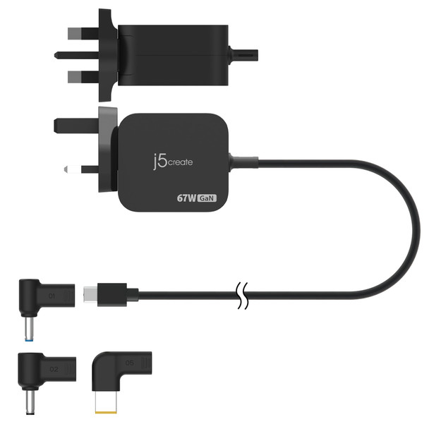j5create 67W GaN PD USB-C Mini Charger with 3 DC Connectors - JUP1565DCF3A-FN – image 3