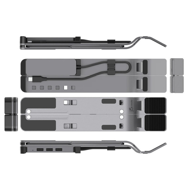 j5create Laptop Stand with USB 4-Port Hub for Up to 16" Laptops, Aluminium, Grey - JTS223-N – image 3