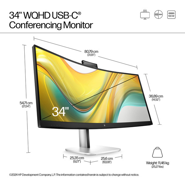 HP Series 5 Pro 534pm 34" Curved WQHD USB-C Conferencing Monitor 100Hz KVM Dock – image 5