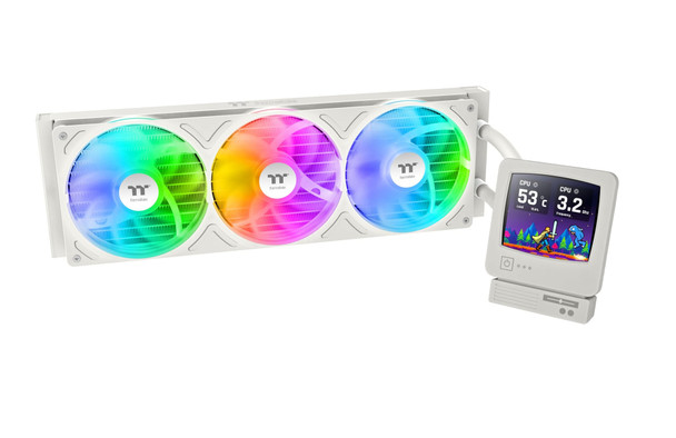 Thermaltake Retro 360 Ultra ARGB Sync AIO Liquid Cooler, CRT-style 3.7 LCD display, Triple 120mm ARGB Fans, Intel and AMD Support, White
