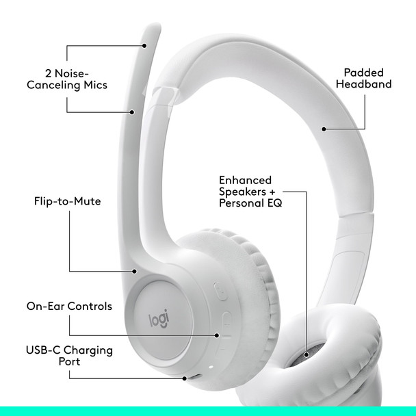 Logitech Zone 300 Wireless Bluetooth 5.3 Headset Noise-Cancelling Mic Off-White – image 6