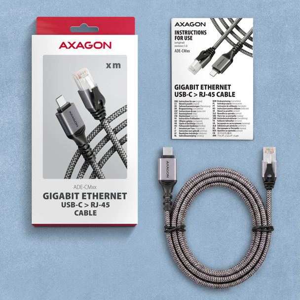 Axagon ADE-CM30 USB-C Gigabit Ethernet adapter with integrated CAT6 RJ-45 network cable (3 m) – image 9